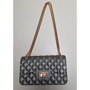 Women's Quilted Jelly Purse Gray Crossbody or Shoulder Bag w/Turn Lock -NWOT